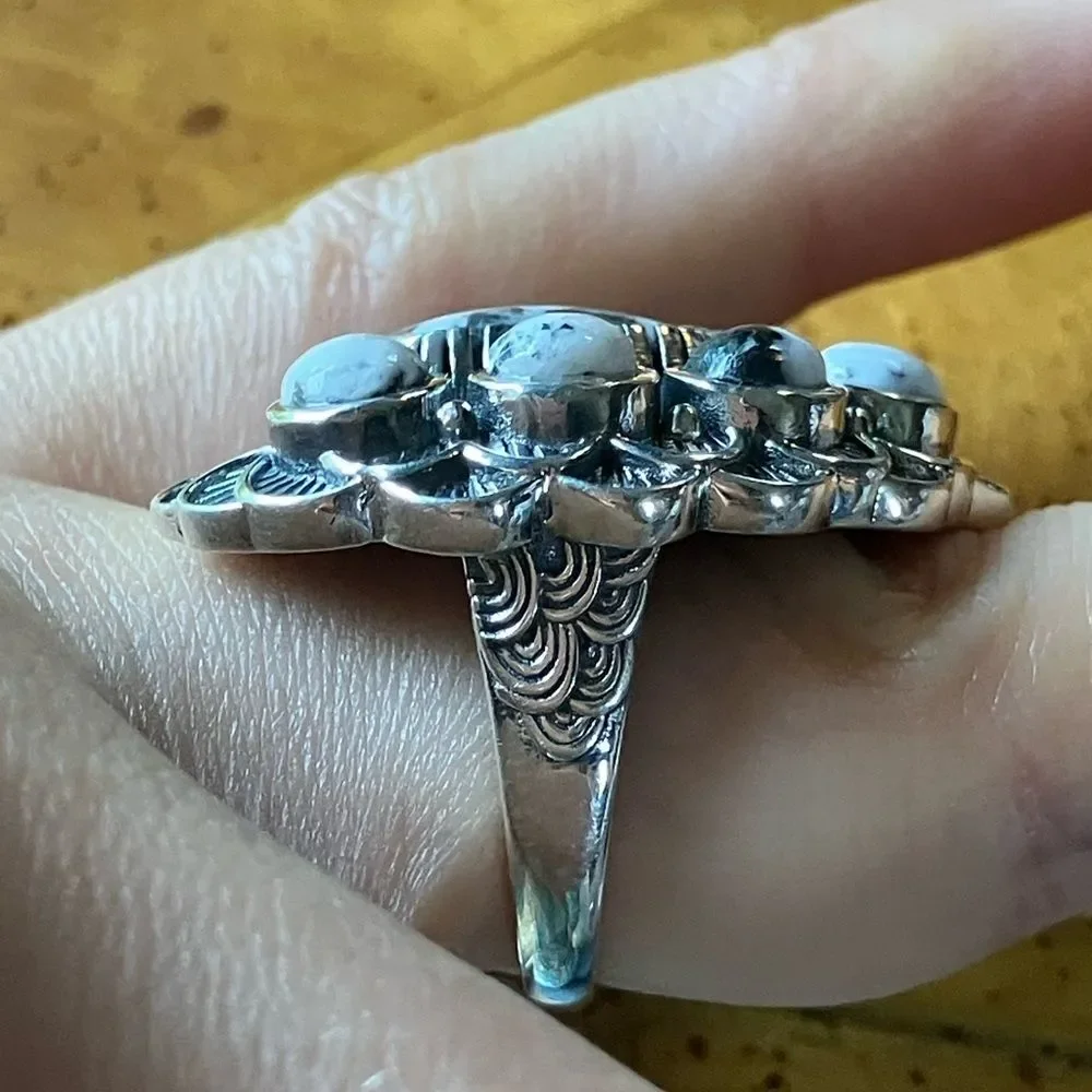 Natural White Buffalo Sterling Silver Artistic Cocktail Ring Size 6